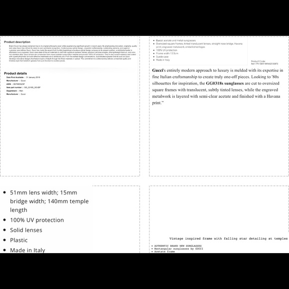 UNISEX GUCCI SQUARE HAVANA AND GOLD FALLING STAR ACCENTED FRAME SUNGLASSES - Picture 8 of 16